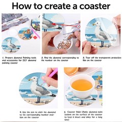 8 Pcs Beach Diamond Art Coasters Kits with Holder, Seaside Diamond Painting Coas