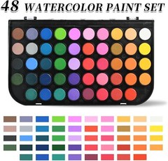 Watercolor Paint,48 Colors Washable Watercolor Paint Set With Brush, Refillab…