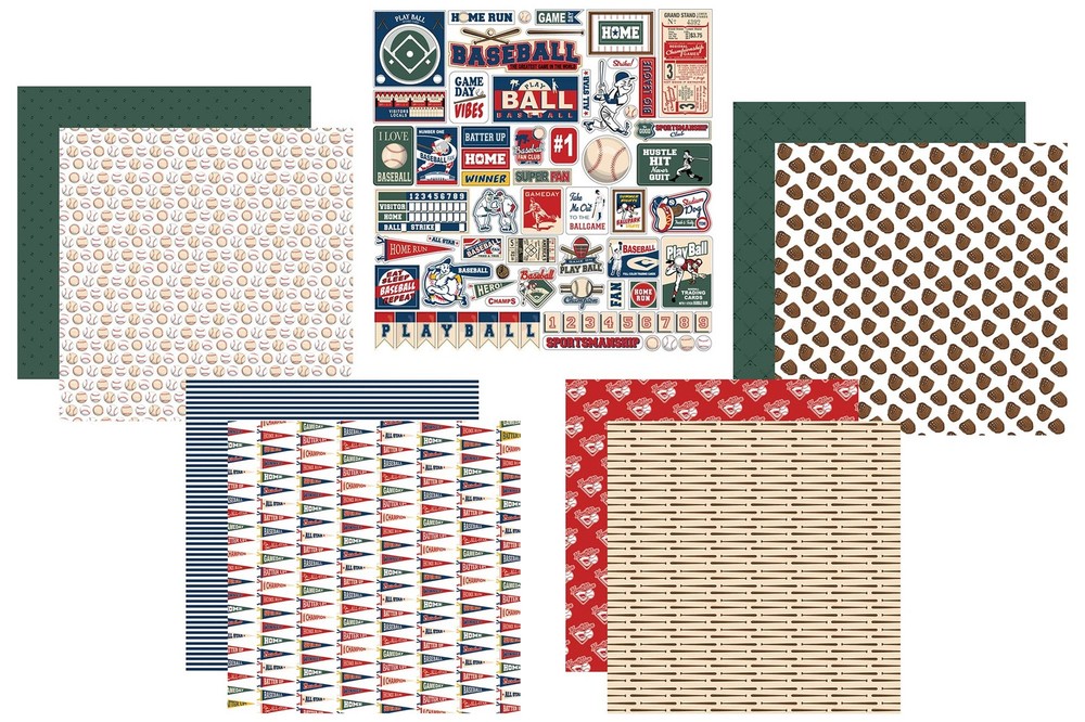 Baseball Scrapbook Paper 12×12 – Decorative Sports Sticker with Field, Phrase…