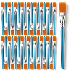 50 PCS 1 Inch Flat Paint Brushes Large Wooden Handle Acrylic Craft Bulk