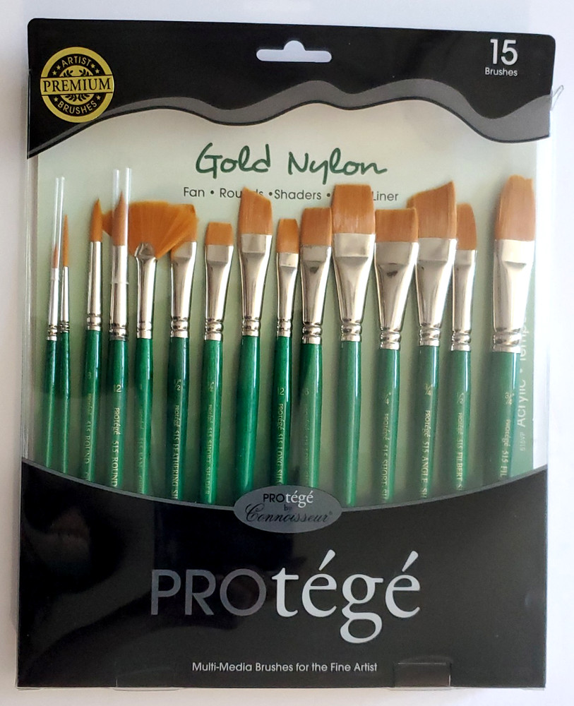 Gold Nylon Short Handle Brush Set, 15-Piece New