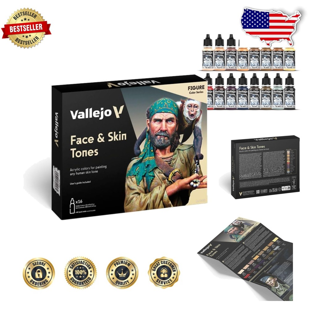Face Skin Tones Acrylic Paint 16x18ml Precision Dropper Bottles Realistic Detail