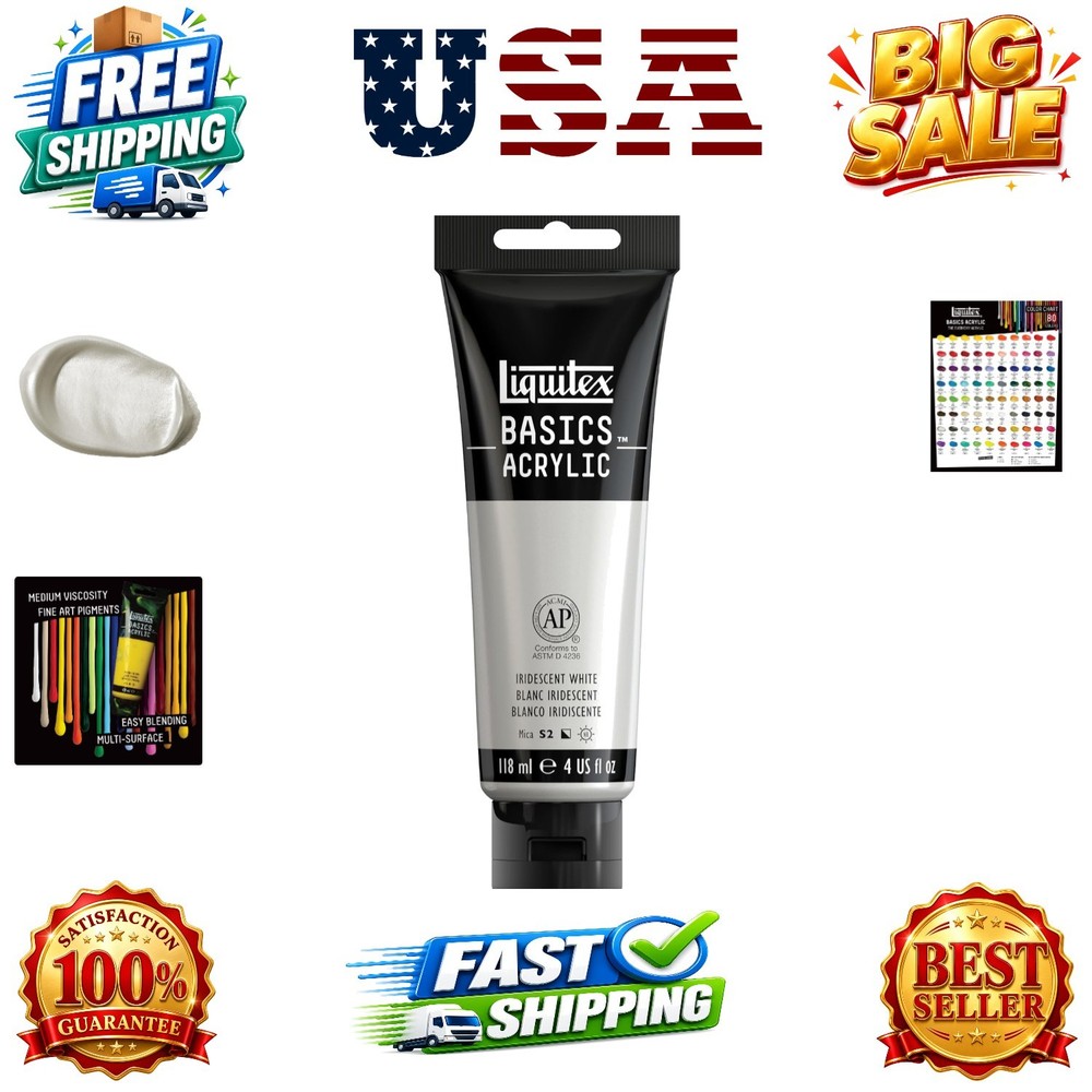 BASICS Acrylic Paint, 118ml 4-oz Tube, Iridescent White