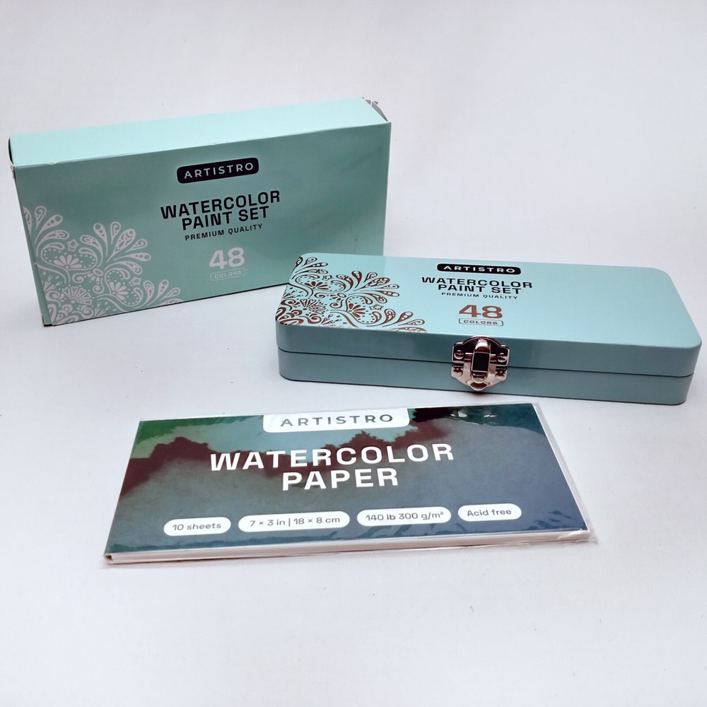 ARTISTRO Watercolor Paint Set, 48 Vivid Colors in Portable Box, Paper, Brushes