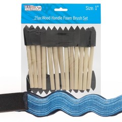 25 Pack – 1″ Foam Sponge Paint Brush Set Wood Handle Craft Touch Up Stain