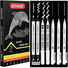 GETHPEN White Ink Pens, Fine Point Gel Pens, Brush Tip Acrylic Markers,white pai