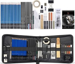 50 Pack Drawing Set Sketch Kit Sketching Supplies with 3-Color Sketchbook