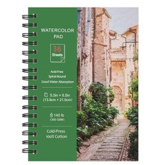 36 Sheets Pads 5.5×8.5”, 140 lb/300 GSM Cold Press Water Color , Spiral Bound…