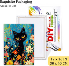Black Cat Paint by Number with Frame 12″X16″ – Framed Paint by Numbers Kit for A