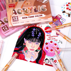 Kander Acrylic Paint Markers 12 Colors, Skin Tone Series Set with Soft Brush Ti