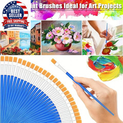 50Pcs Painting Brushes Set Art round Flat Hair Nylon Hair Paint Brush for Oil Ac