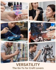Kit with Compressor, 50 PSI Dual-Action & Dual-Airflow Air Brush & 3 Painting