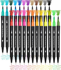 Piochoo Dual Brush Marker Pens,24 Colored Markers,Fine Point and Brush Tip for A