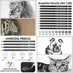 Drawing Sketching Pencil Set, 24 Piece Pro Artist Sketch Kit – Graphite Black