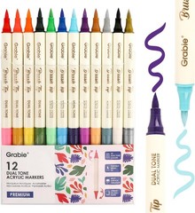 24 Colors Acrylic Paint Markers, 12 Pack Dual Tip Soft Brush Acrylic Markers,…