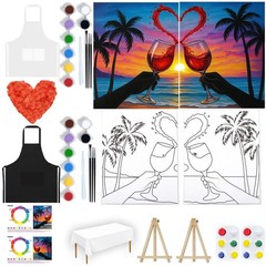 2 Pack Sip and Paint Kit for Adults Couples Painting Kit Pre Drawn Canvas to …