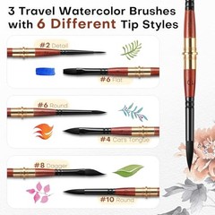 Dual Tip Travel Watercolor Brushes, 3pcs Synthetic Squirrel Hair Set of Black