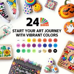 Dual Tip Acrylic Paint Markers, Acrylic Paint Pens with Fine Tip and 24 Colors