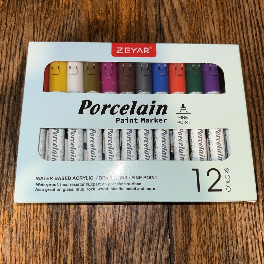 ZEYAR Acrylic Paint Markers, Water Based, Porcelain, Fine Point 12 Count