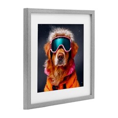 ‘Ski Dog with Goggles’| Framed Print Under Glass | | Gray, 13 13″L x 13″W Grey