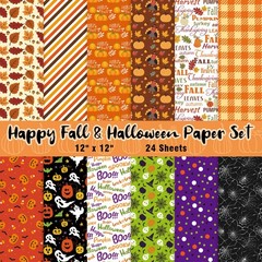 Adurself 24 Sheets Fall & Halloween Pattern Paper – 12 x 12In, Multicolored