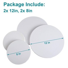 IVON 4pcs Round Canvas, 12” & 8” & – White, White