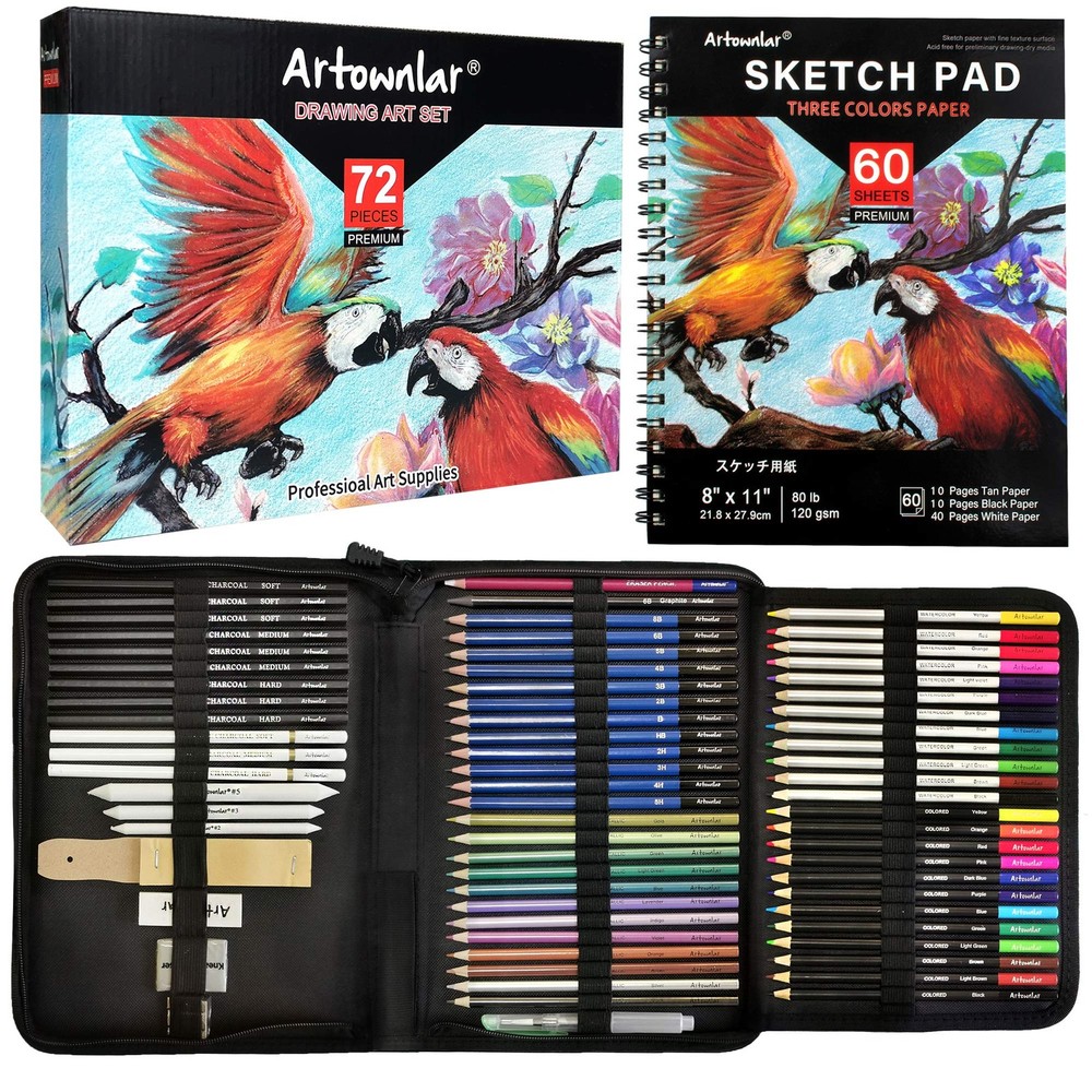 72 Pack Drawing Sketching Set with 8×11 Sketchbook | Pro Art Supplies Kit for…
