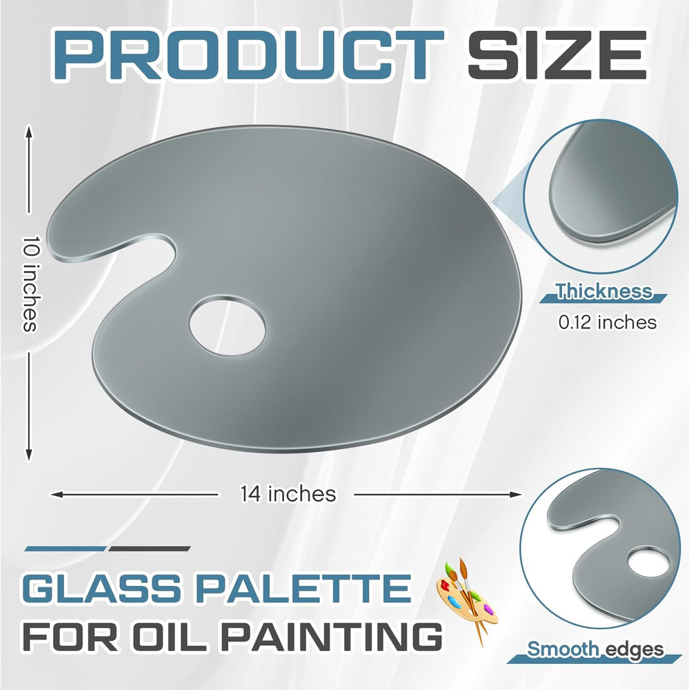 Grey Tempered Glass Palette Oval 10X14″ Oil Paint Artist Painters Acrylic Mixing