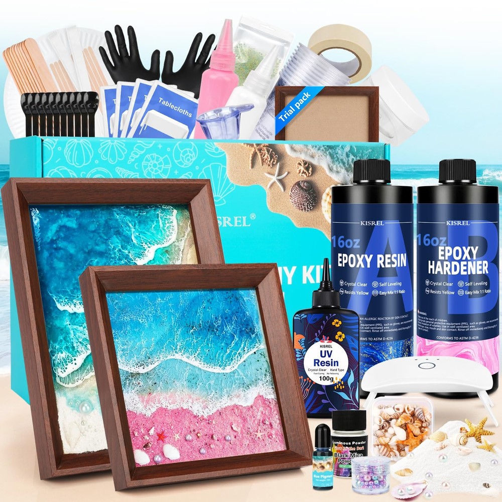 Ocean Resin Art Kit, Clear Epoxy Resin Kit with Frames, Beginner DIY Ocean Pa…