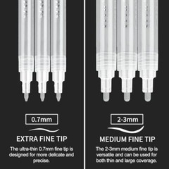 Acrylic Paint Pens – 8 Pack 2-3MM Medium Tip & 0.7MM Extra Fine Paint Silver
