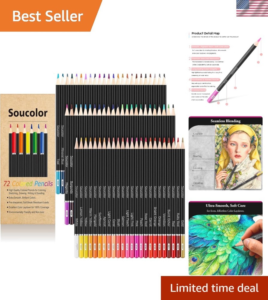 72 Soft Core Colored Pencils for Adults – Perfect for Smooth Blending & Coloring