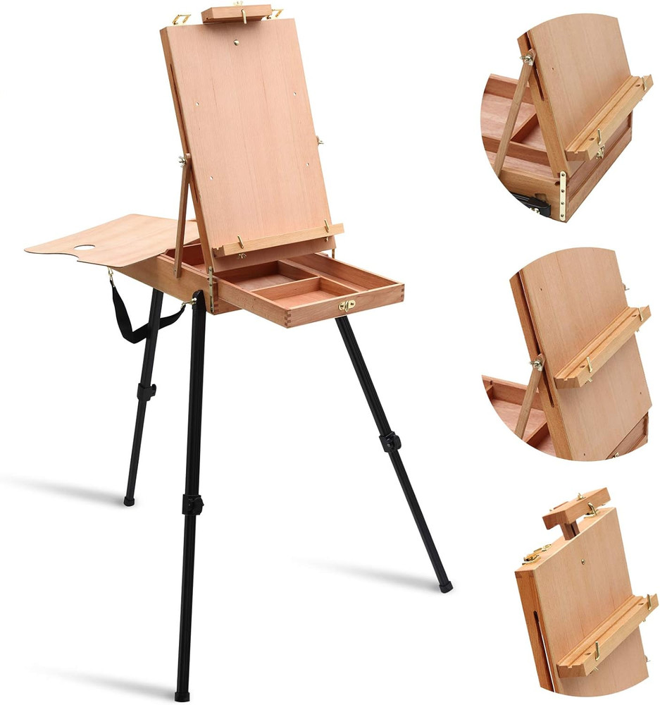 Light Weight French Style Field and Sketchebox Easel with Aluminum Tripod, Adjus