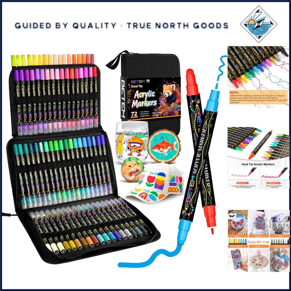 Dual Tip Acrylic Paint Markers Set with 72 Colors for Arts and Crafts Projects