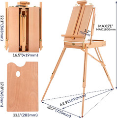 Beechwood French Easel with Sketch Box & Storage Drawer, Portable Folding Tripod