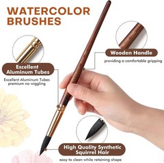 Fuumuui 10Pcs Professional Watercolor Brush Set Synthetic Squirrel Hair Pencils