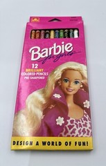 New Vintage Barbie For girls 12 Brilliant Colored Pencils Pre-Sharpened 1994