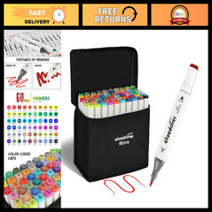 60 Colors Dual Tip Alcohol Markers – Brush & Fine Tip for Adult Coloring & Craft