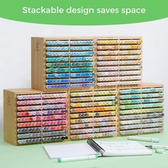 Ohuhu Bamboo Marker Organizer, Wooden Desktop Storage Hold 126 Markers for Home