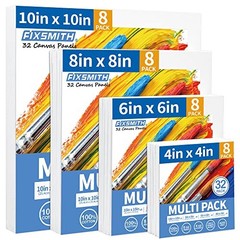 Canvas Boards for 32 Pack – 8 of Each (4″×4″, 6″×6″, 8″×8″, 10″×10″) 32