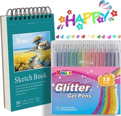 18 Colors Glitter Gel Pens Set A5 Sketchbook 50 Sheets Colored Markers XGP18