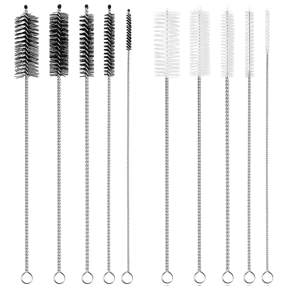 Extra Long Straw Brush, 10 Pieces, 4 8 10 12 16mm Diameter, Black