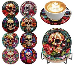 8 Pcs Diamond Painting Coasters,Skull Diamond Painting Kits,Skull Diamonds Art w