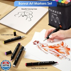 Banral 24 Colors Alcohol Markers Set, Dual Tip Alcohol Based Art Marker for A