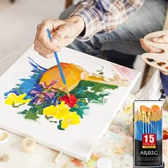 Acrylic Paint Brush Set, 15 pcs Nylon Hair Paint Brushes for All A-15pcs Blue