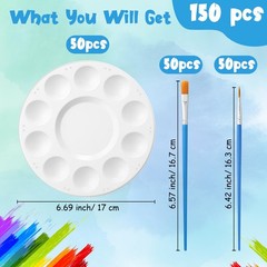 150 Pcs Painting Brushes Palettes Set 100 Watercolor Paint Brushes 50 Tray Pa…