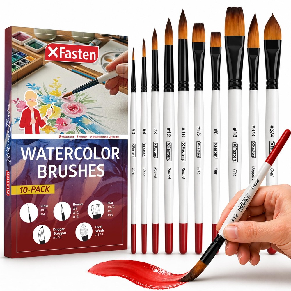 Watercolor Brushes Professional Set of 10, Synthetic Squirrel Hair Artist Wat…