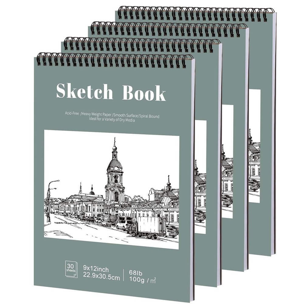 4 Pack Sketch Book 9 X 12 Inch Sketchbook 68lb/100gsm Top Spiral Bound Sketch Pa