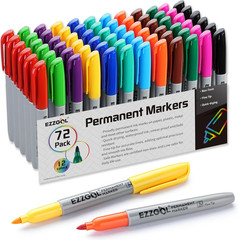 Permanent Markers Bulk, Permanent Marker Bulk Pack of 72, 12 Assorted Colors, Fi