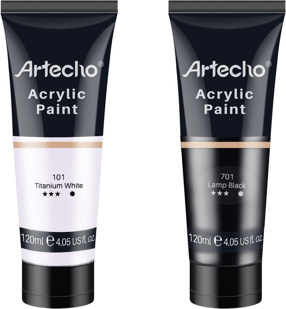 Professional Acrylic Paint, White and Black (120Ml / 4.05Oz) Tubes, Art Craft Pa