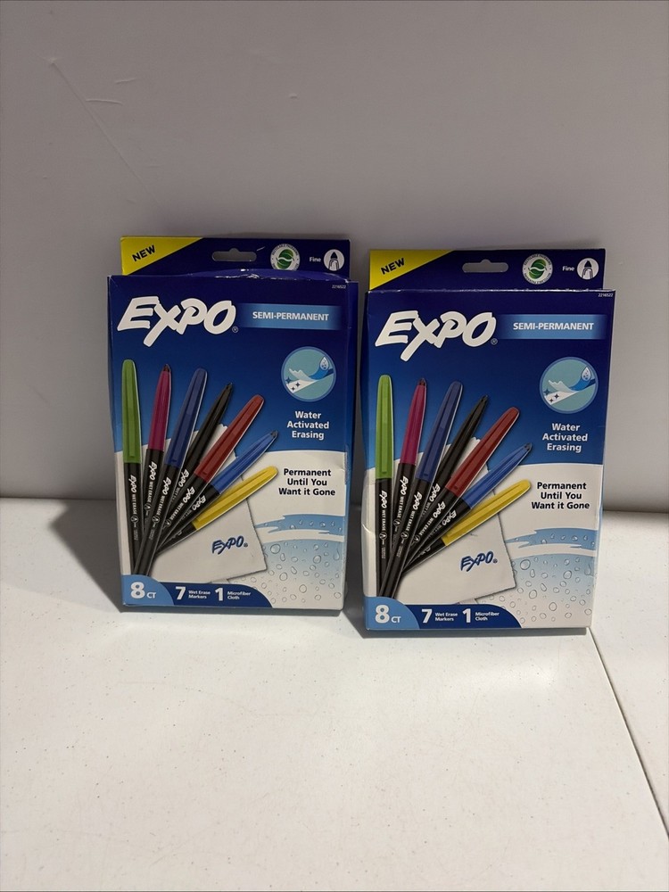 X2 Expo Wet Erase Markers 7ct Semi-Permanent + Microfiber Cloth Water Activated